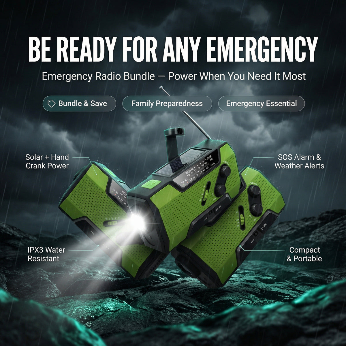 StormSafe Pro™ Wind-Up Survival Radio & Power Bank